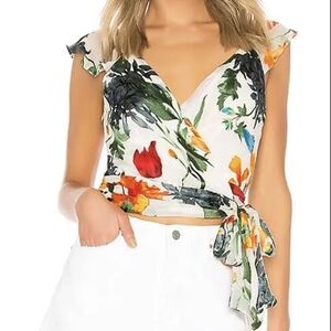 Alice + Olivia Floral Wrap Blouse - Red, Green, Blue
